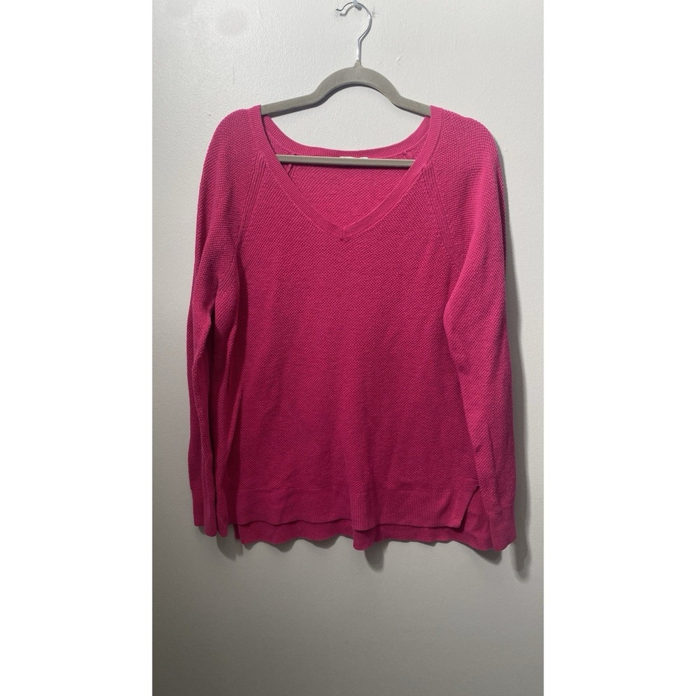 GAP Sweater Women's XL Waffle Knit V-Neck Pullover Sweater Spring Bright Fuchsia